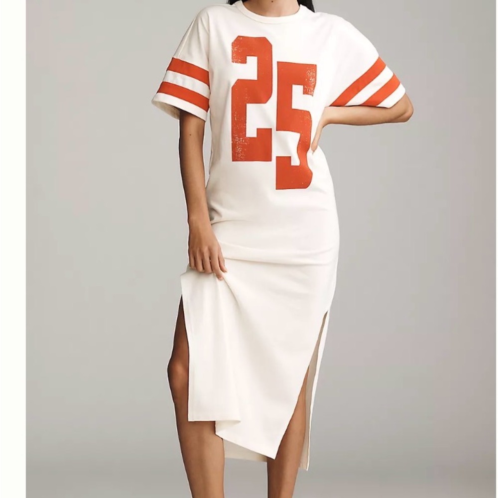 White Maxi Tee Dress with Orange '25' Graphic